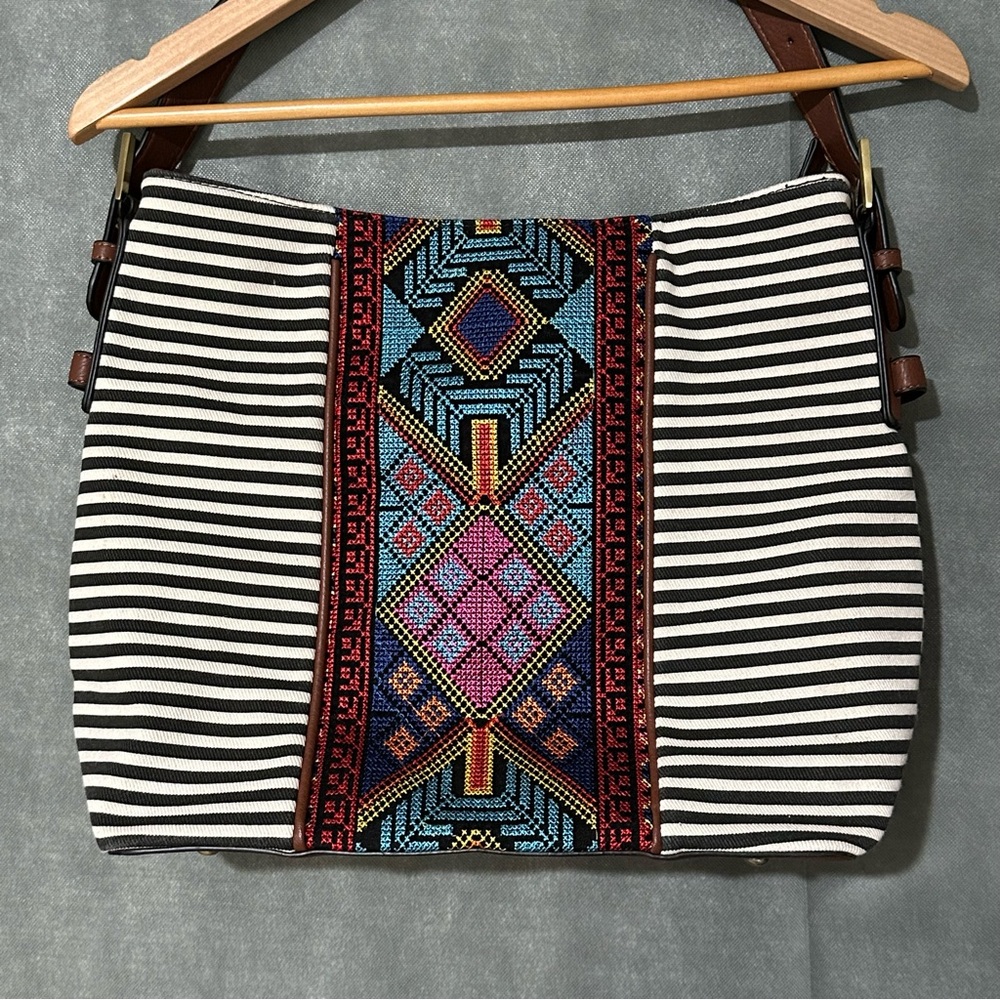 Jen & Co. Ember Striped Hobo Bag - Boho Aztec Embroidery